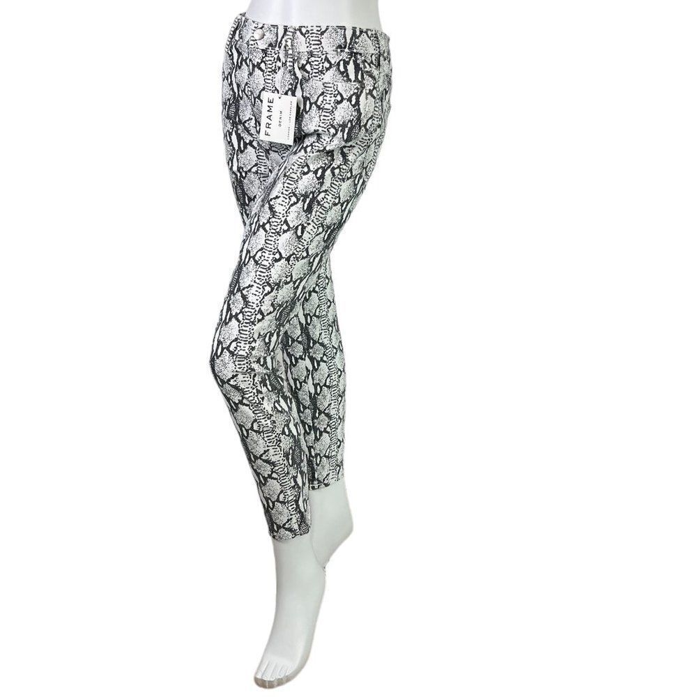 NEW Frame Denim Ali Ultra High Rise Cigarette Jeans Grey Python Gris Multi 28